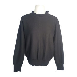 J. Crew black mock ruffle neck wool blend knit sweater size medium